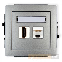 Gniazdo HDMI + RJ45 komputerowe kat. 5e srebrny metalik Karlik Deco