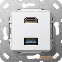 HDMI USB A przelotka biały Gira System 55