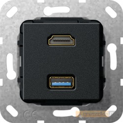 HDMI USB A przelotka czarny mat Gira System 55